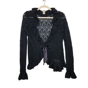Vintage y2k Black Fairy Whimsy Emo Lace Crochet Knit Cardigan Sweater Mohair